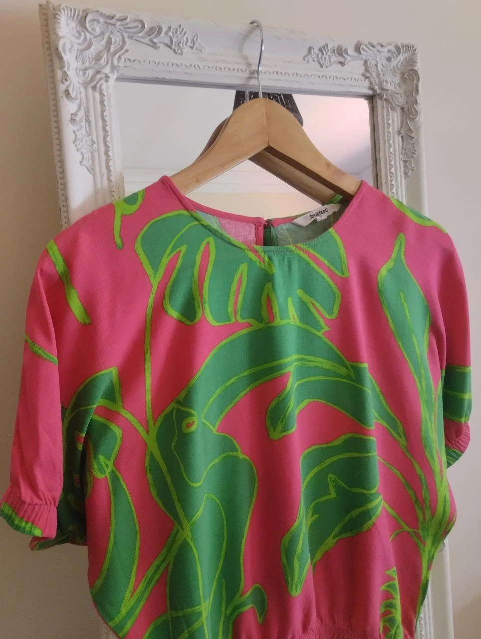 Desigual Tropical Tucanos Rosa Verde Blusa Oversized S – photo 2